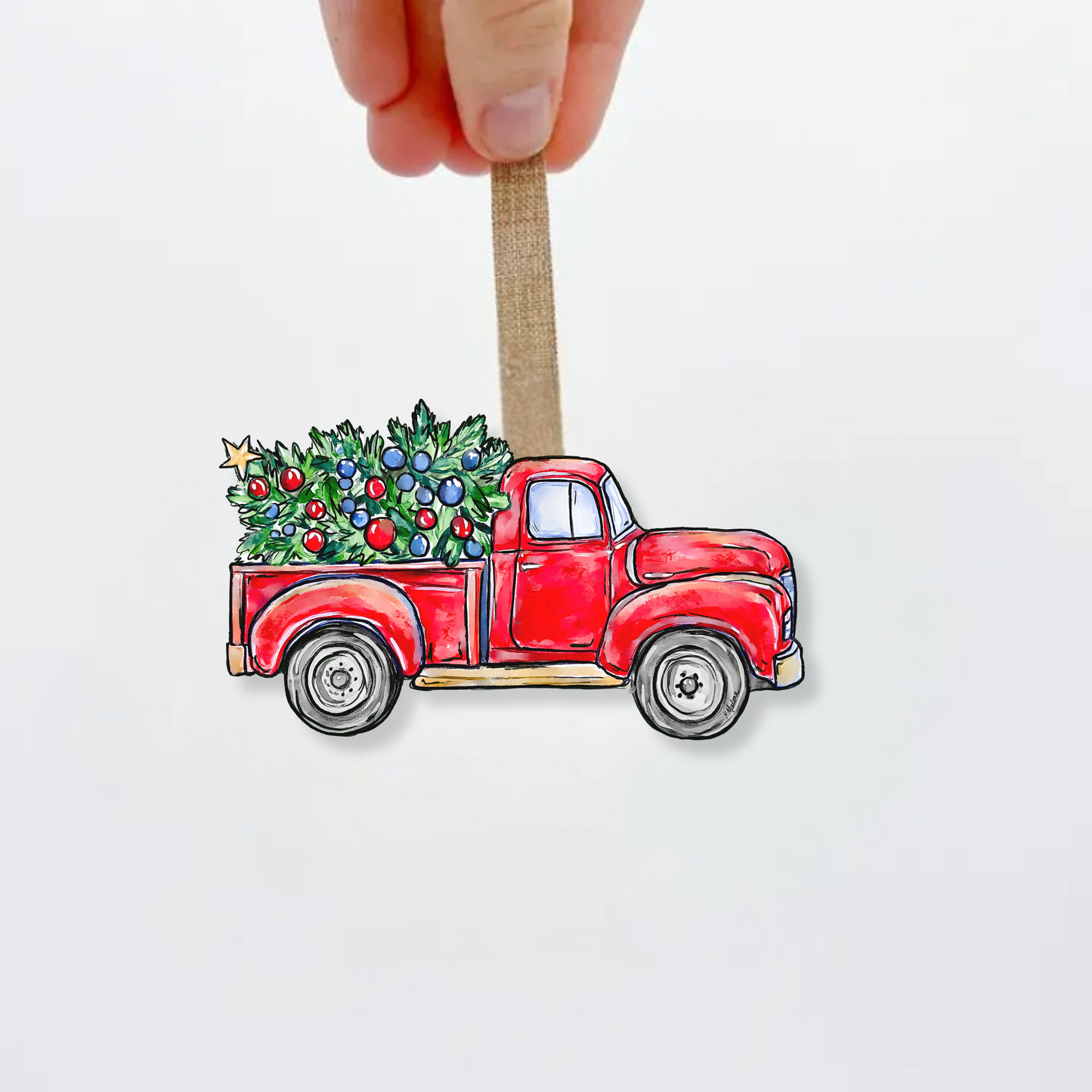 Acrylic Red Christmas Truck Ornament