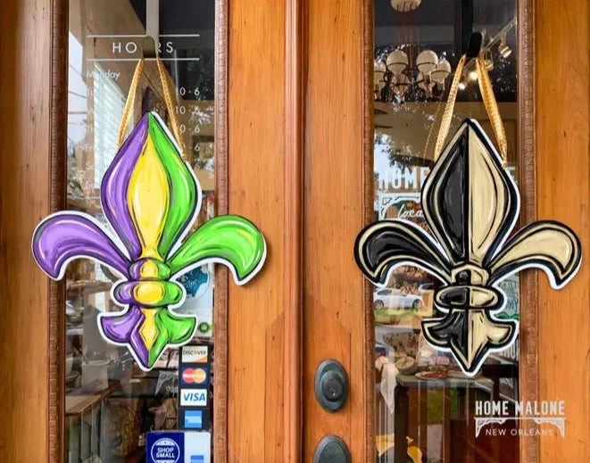 Reversible Mardi Gras & Saints Fleur De Lis Door Hanger