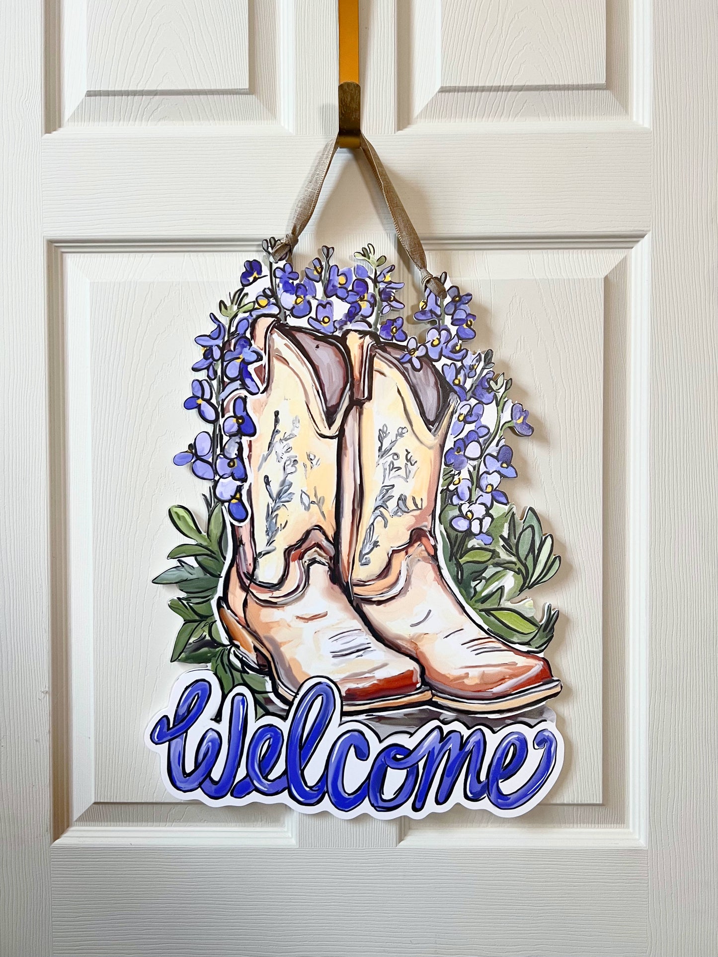 Cowboy Boot Bluebonnet Welcome Door Hanger