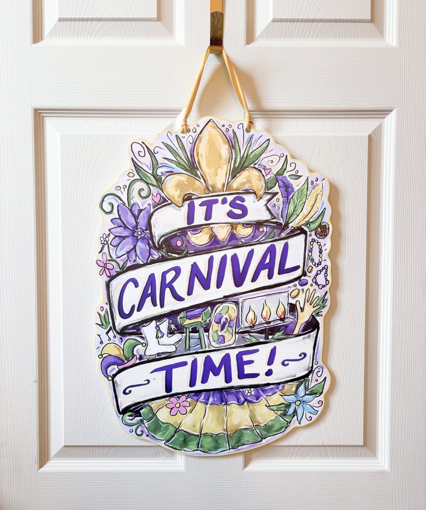 It's Carnival Time Fleur De Lis Door Hanger