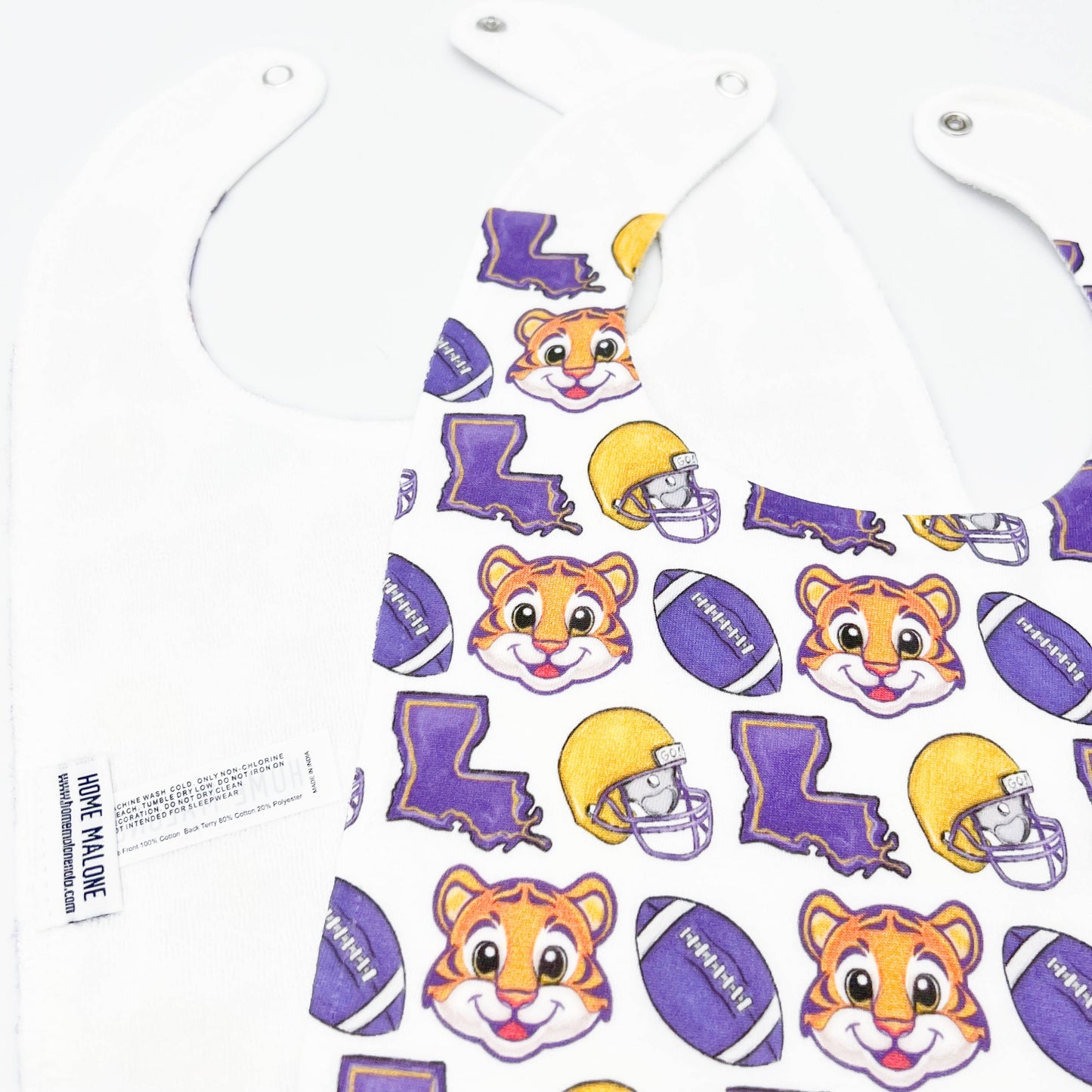 Purple + Gold Tiger Louisiana Baby Bib