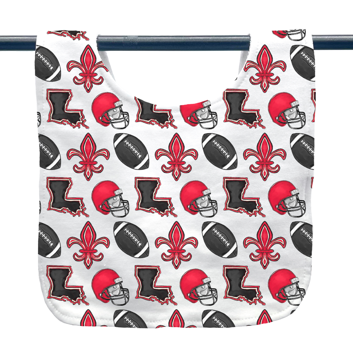 Black + Red Louisiana Football Baby Bib