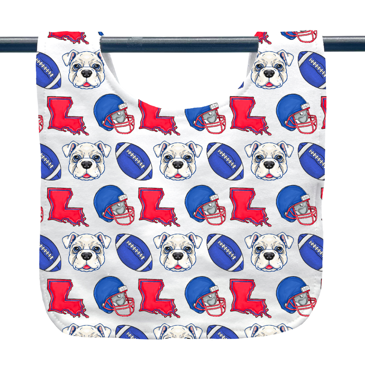 Red + Blue Bulldog Football Baby Bib