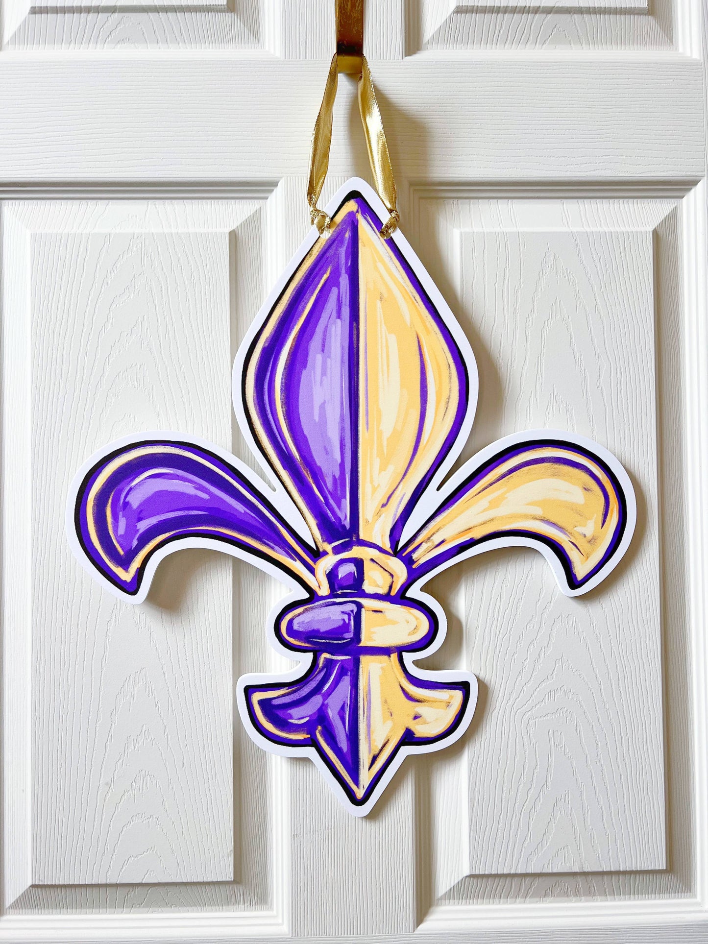 Purple & Gold Fleur De Lis Door Hanger