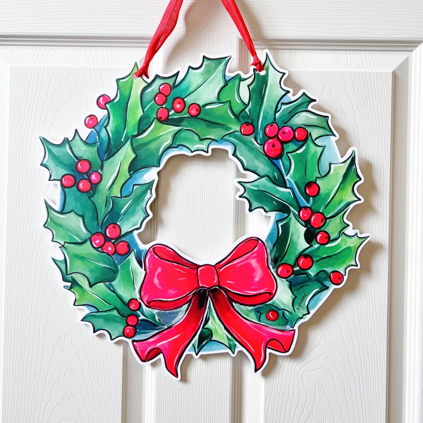 Holly Holiday Wreath Door Hanger