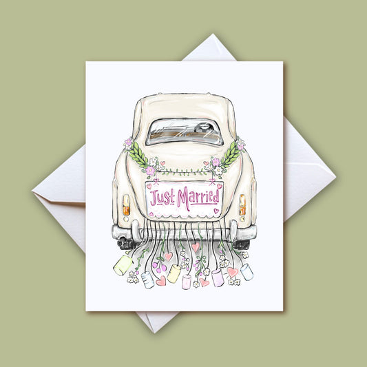 Just Married Greeting Card-Wedding Day Congrats Happy Couple