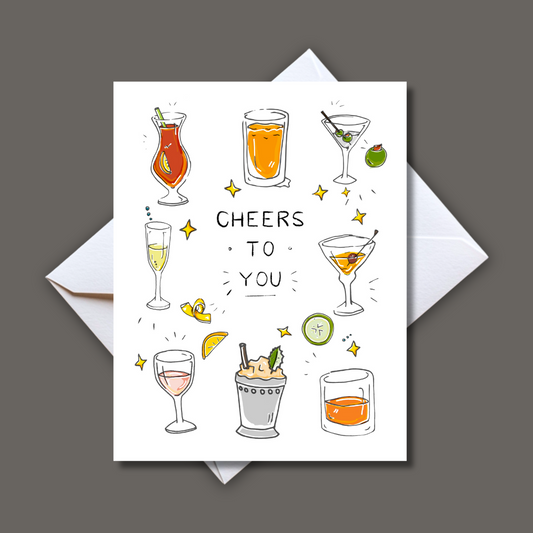 Cheers To You Cocktail Card- Congrats Greeting Note Card