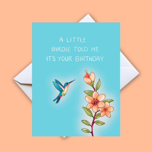 Little Birdie Birthday Card-Hummingbird Floral Greeting Card
