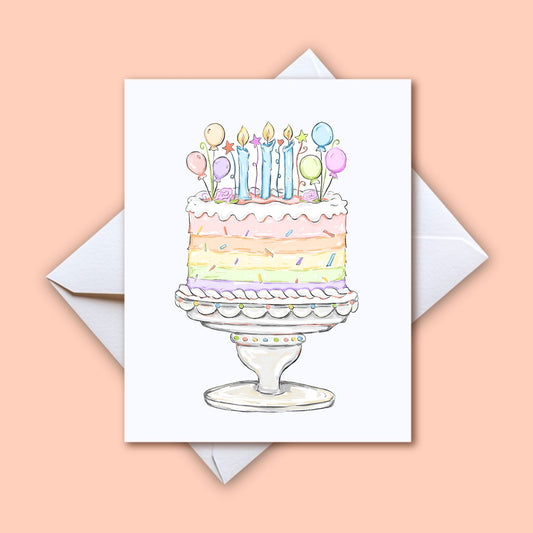 Pastel Birthday Cake Greeting Card - Happy Birthday Cake
