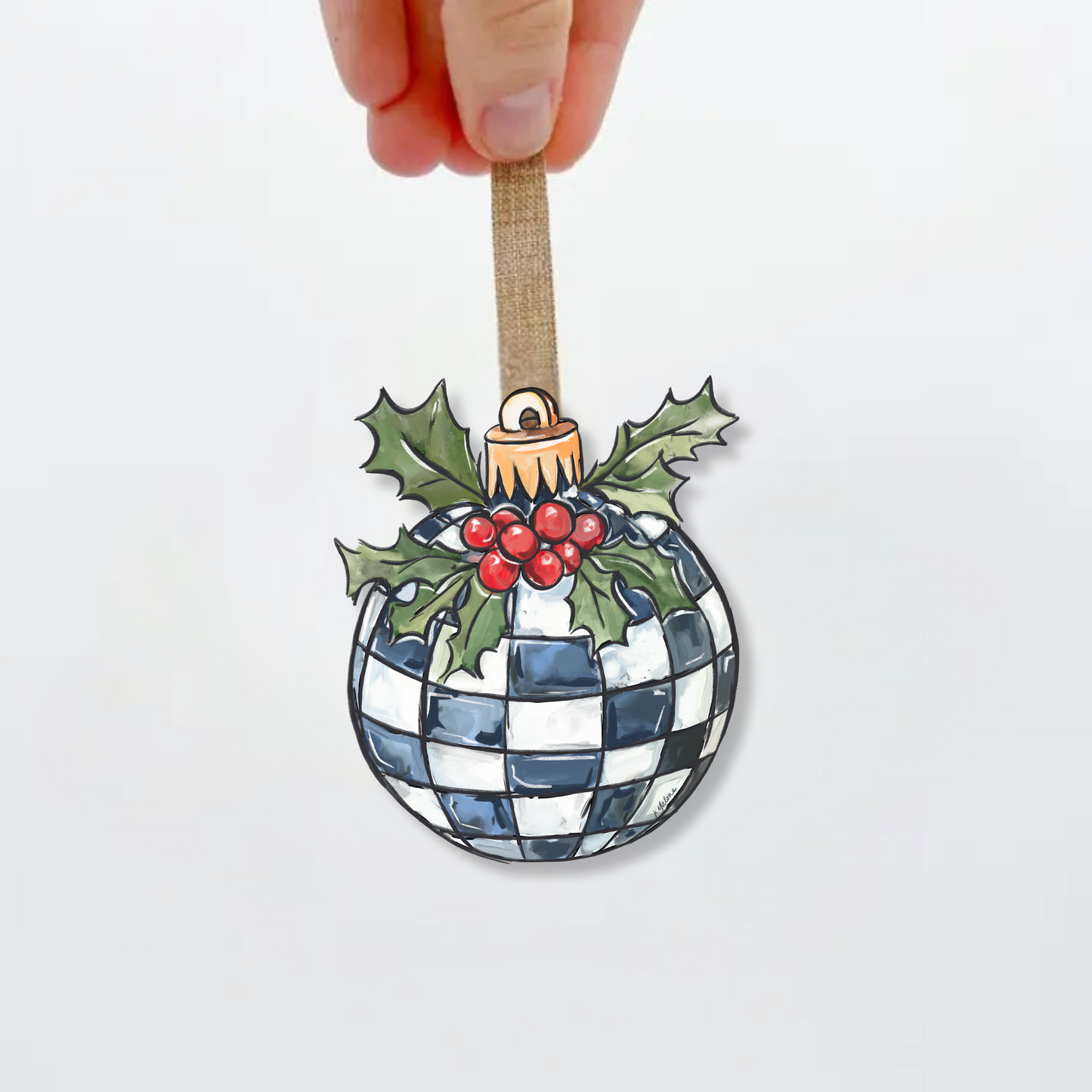 Acrylic Black & White Checkered Ornament