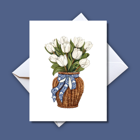 White Tulips Card-Pretty Thinking of You Greeting Love Note