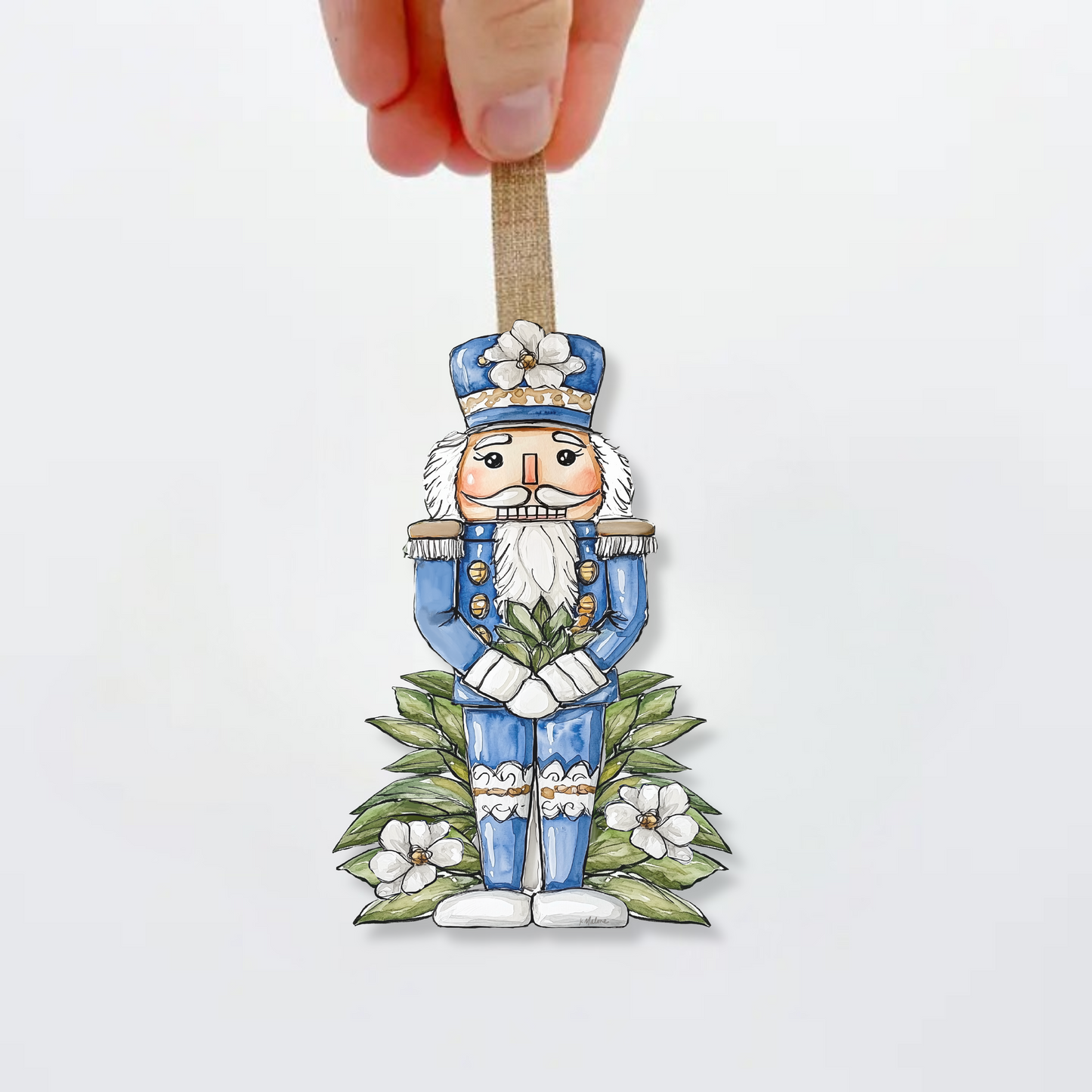 Acrylic Blue Magnolia Nutcracker Ornament