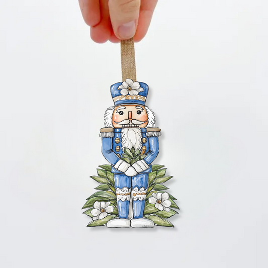 Acrylic Blue Magnolia Nutcracker Ornament