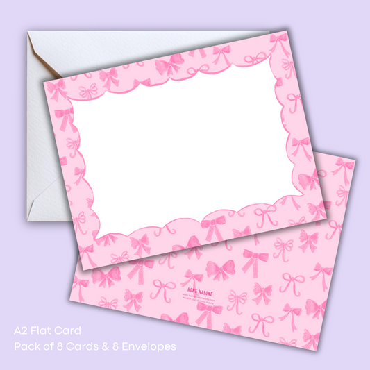 Pink Bows - 8 Notecard Set-Baby Girly Fun Ribbon Blank Note
