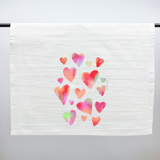 Abstract Hearts Tea Towel - Valentine's Day Kitchen Decor