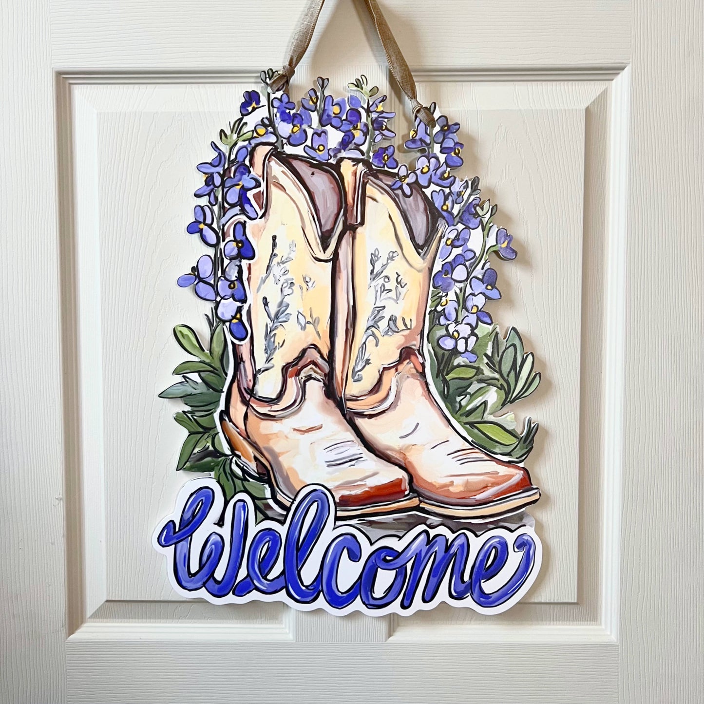 Cowboy Boot Bluebonnet Welcome Door Hanger