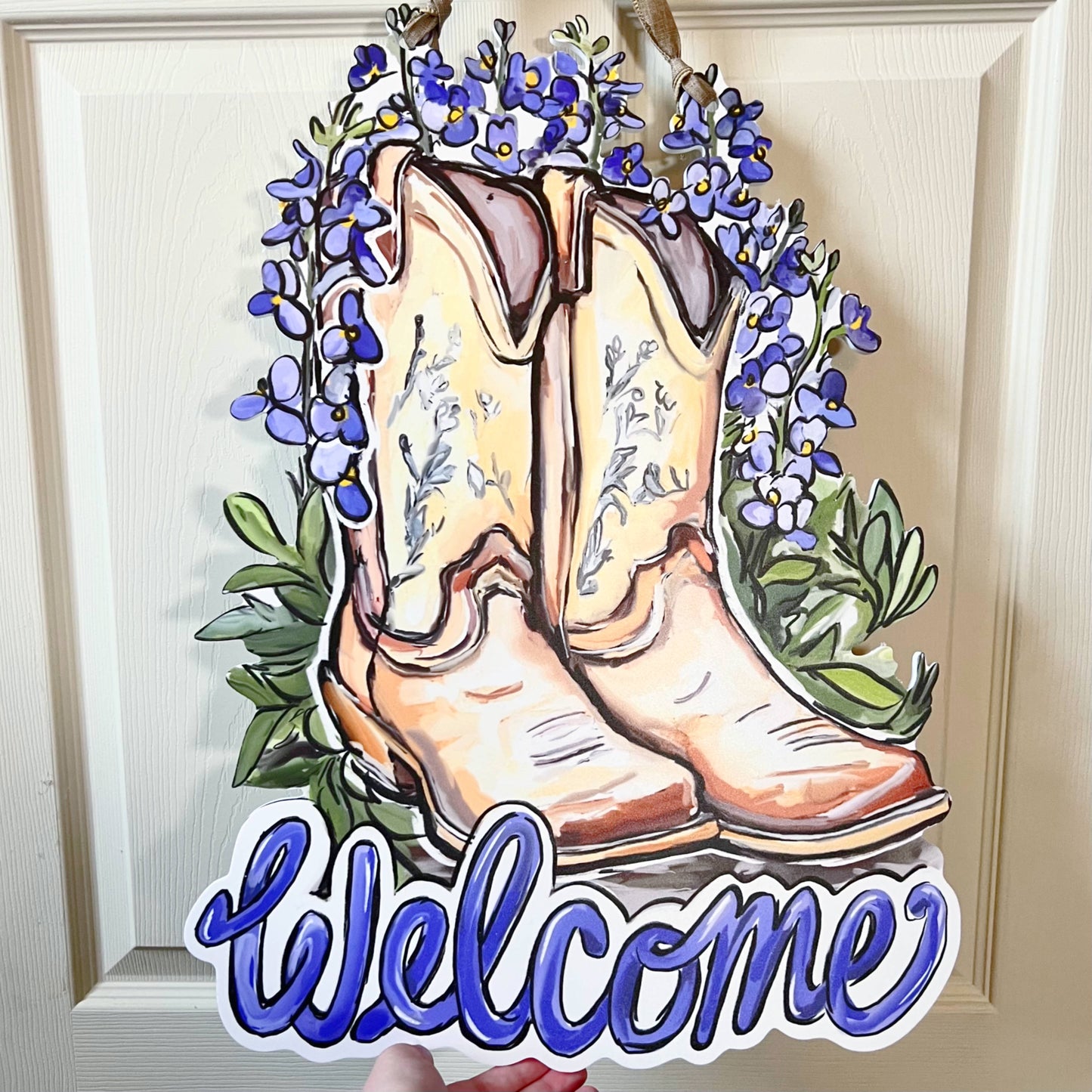 Cowboy Boot Bluebonnet Welcome Door Hanger