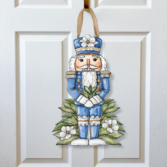 Blue Magnolia Nutcracker Door Hanger