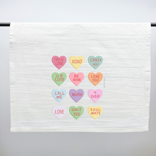 Candy Hearts Tea Towel - Valentine's Day Kitchen Decor