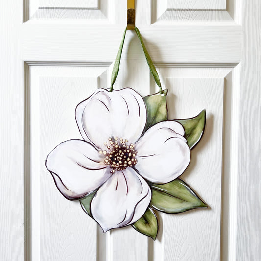 White Dogwood Flower Door Hanger