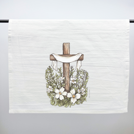 Easter Cross Tea Towel - Pretty Spring Kitchen Decor