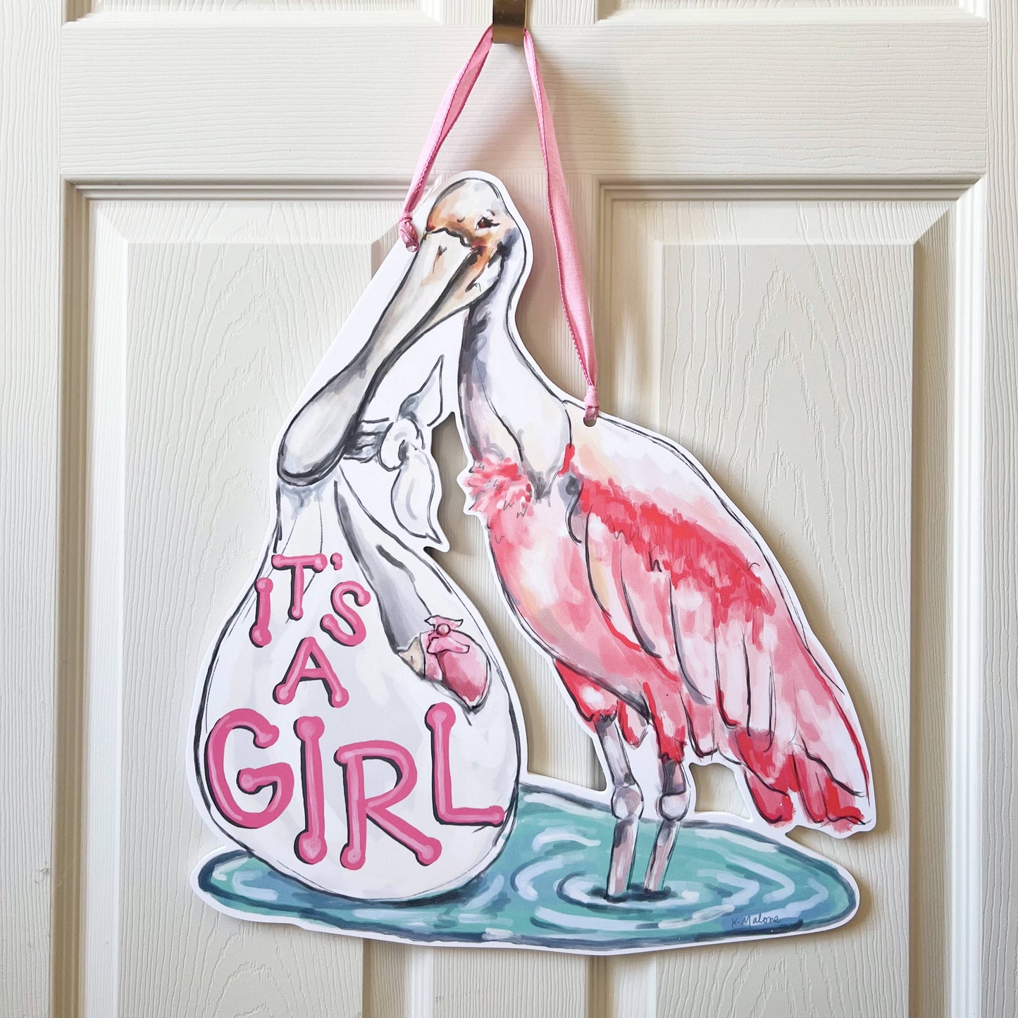 It's A Girl Spoonbill Door Hanger