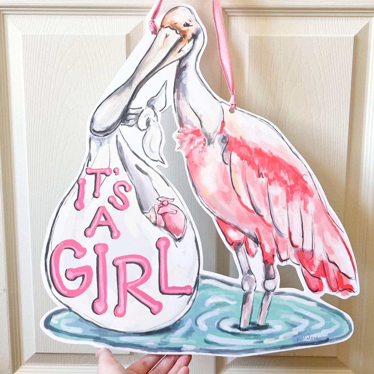 It's A Girl Spoonbill Door Hanger