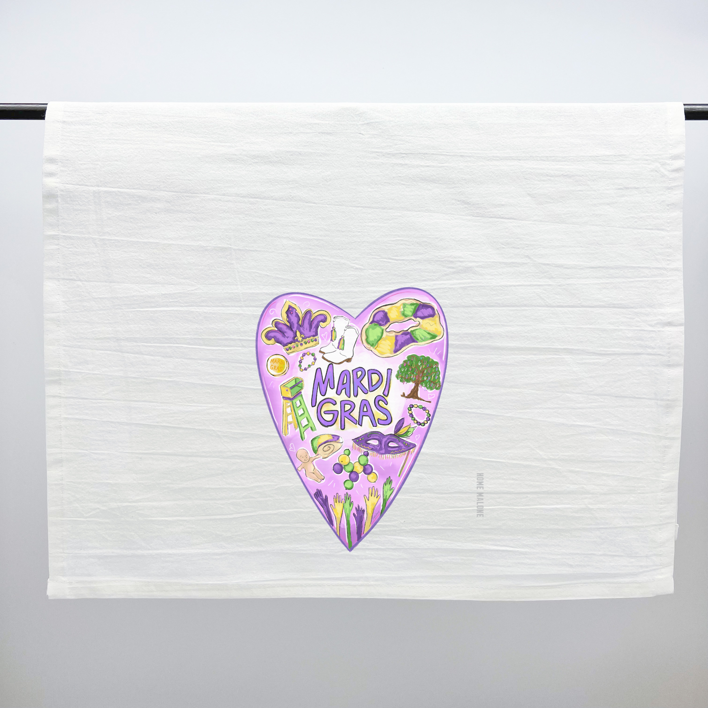 Mardi Gras Heart Tea Towel