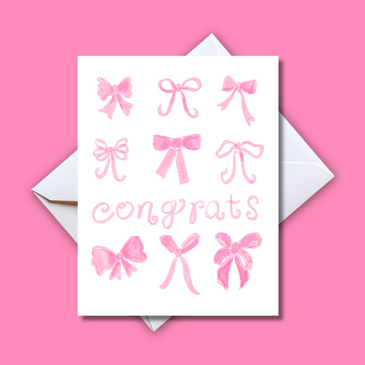 Pink Bow Congrats Card-Cute Fun Girly Congratulations Note