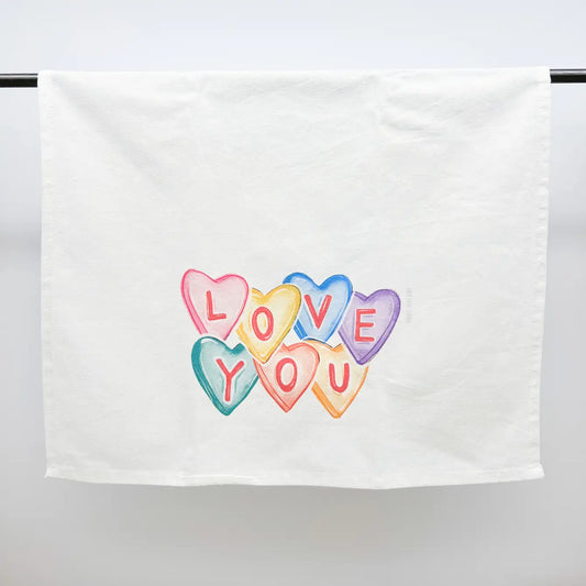 Love You Conversation Hearts Tea Towel