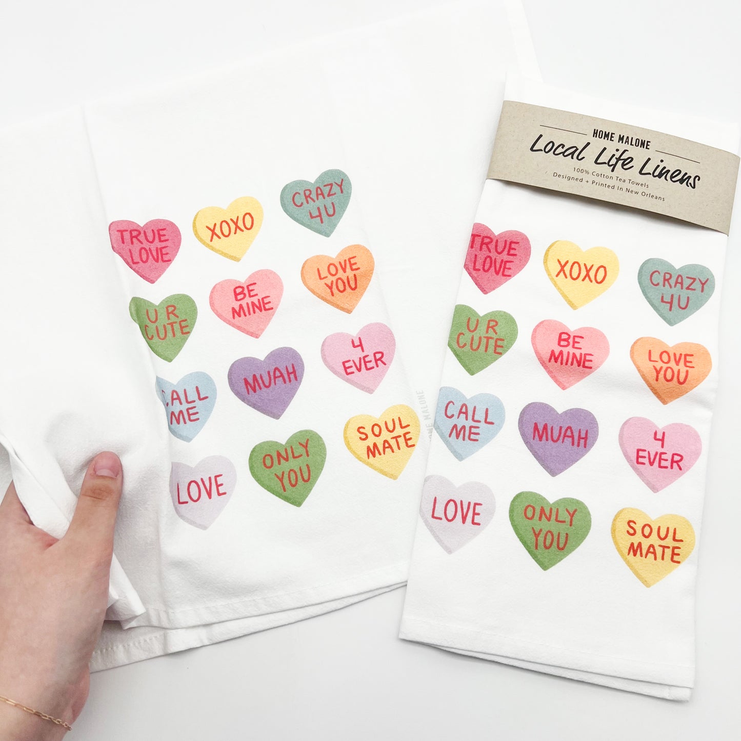 Candy Hearts Tea Towel - Valentine's Day Kitchen Decor