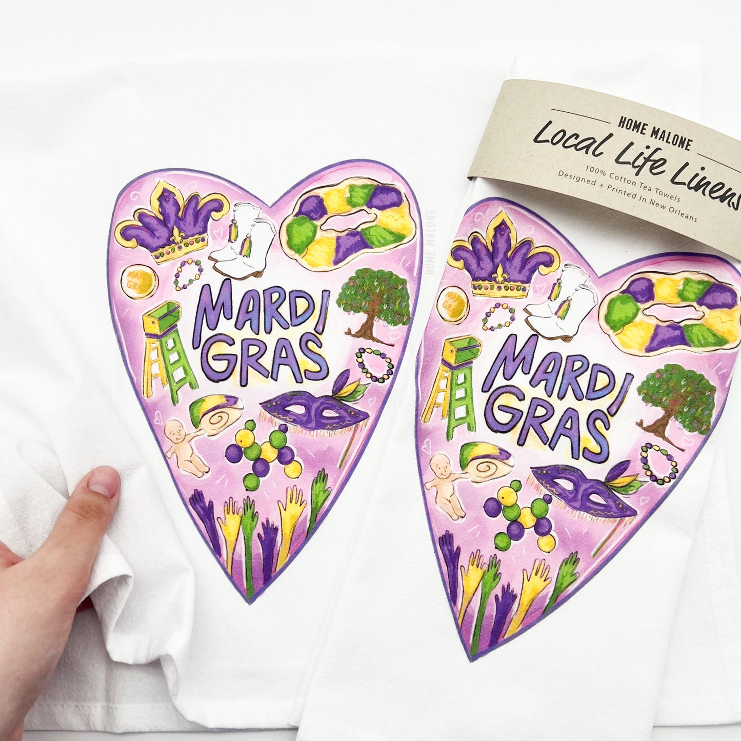 Mardi Gras Heart Tea Towel