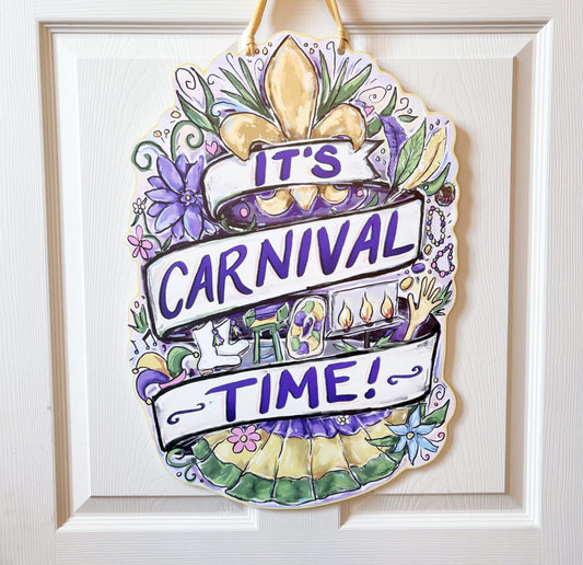 It's Carnival Time Fleur De Lis Door Hanger Outdoor Art