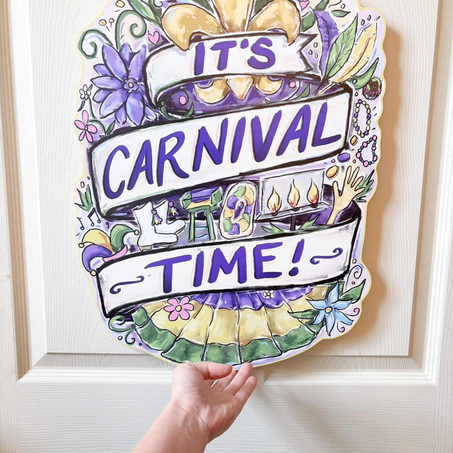 It's Carnival Time Fleur De Lis Door Hanger Outdoor Art