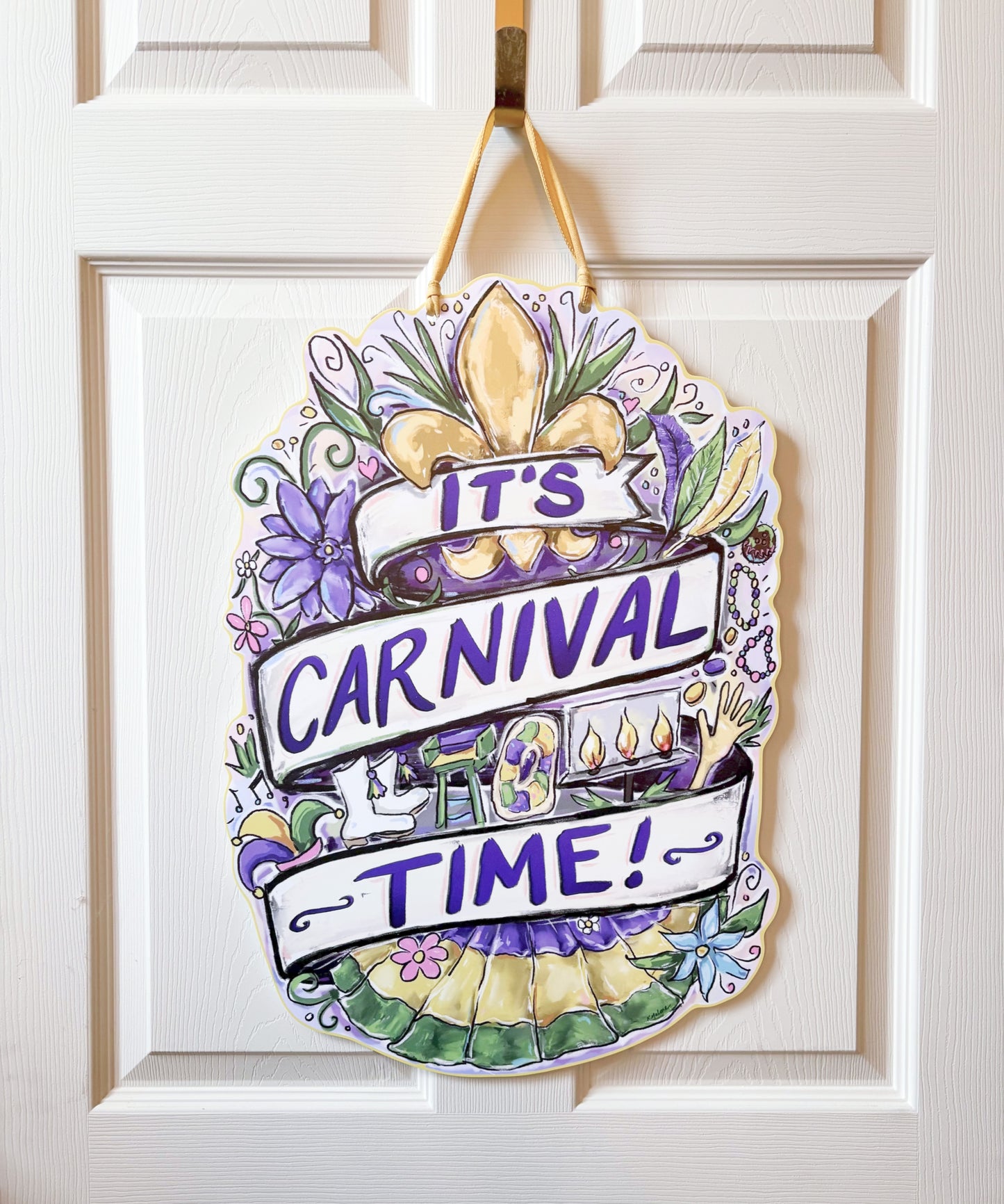 It's Carnival Time Fleur De Lis Door Hanger Outdoor Art