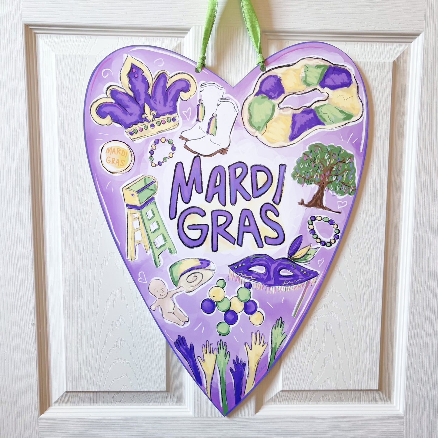 Mardi Gras Heart Door Hanger Outdoor Decor New Orleans NOLA