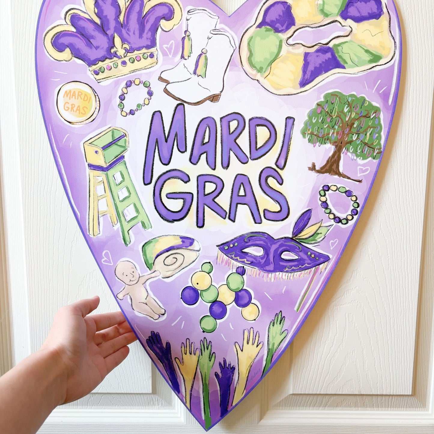 Mardi Gras Heart Door Hanger Outdoor Decor New Orleans NOLA