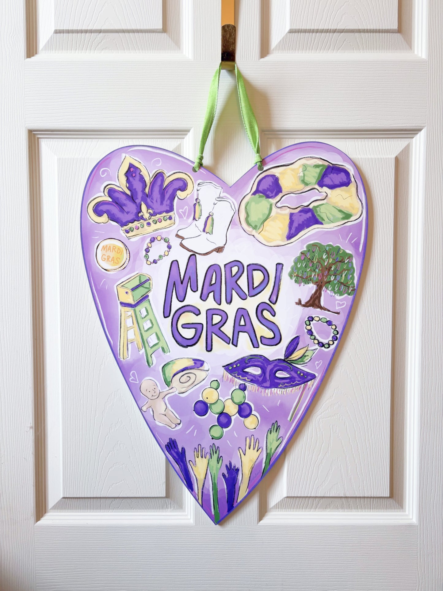 Mardi Gras Heart Door Hanger Outdoor Decor New Orleans NOLA