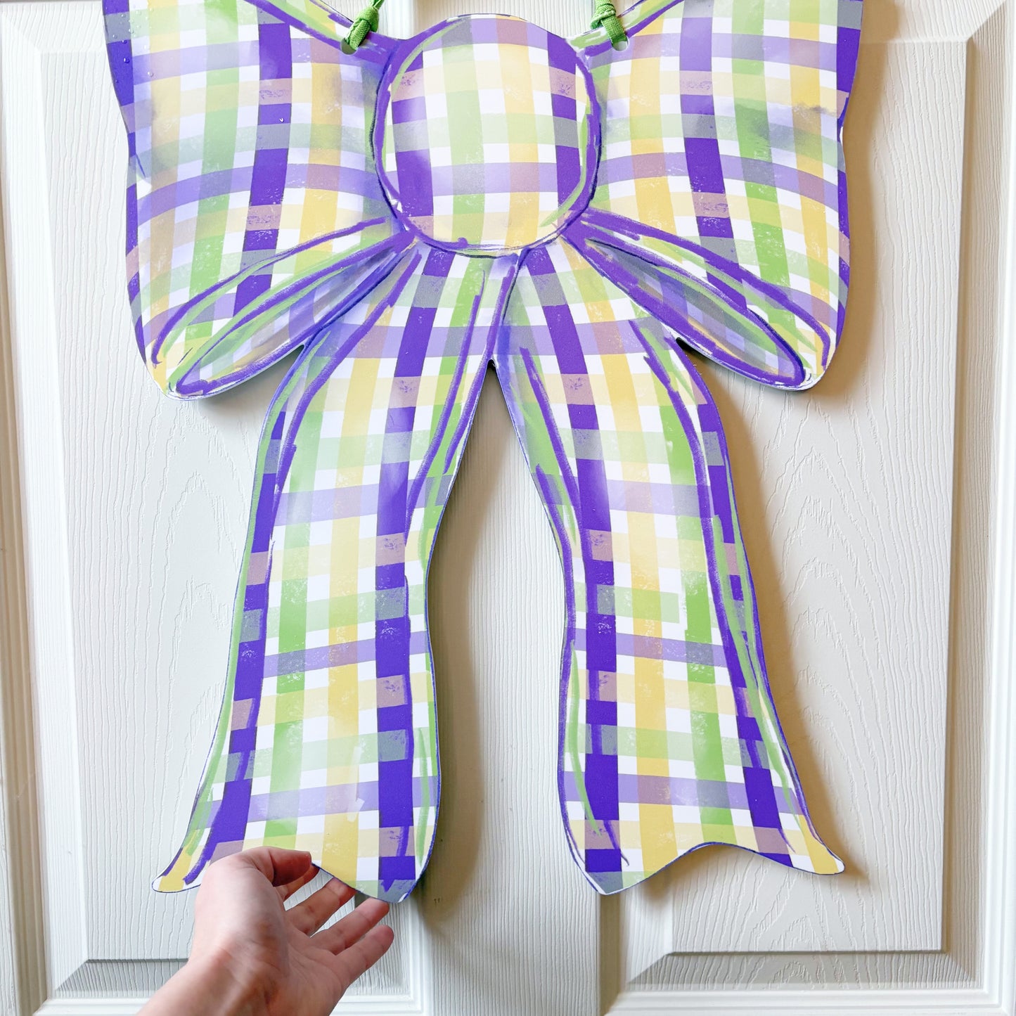 Mardi Gras Plaid Bow Door Hanger Carnival NOLA Outdoor Decor