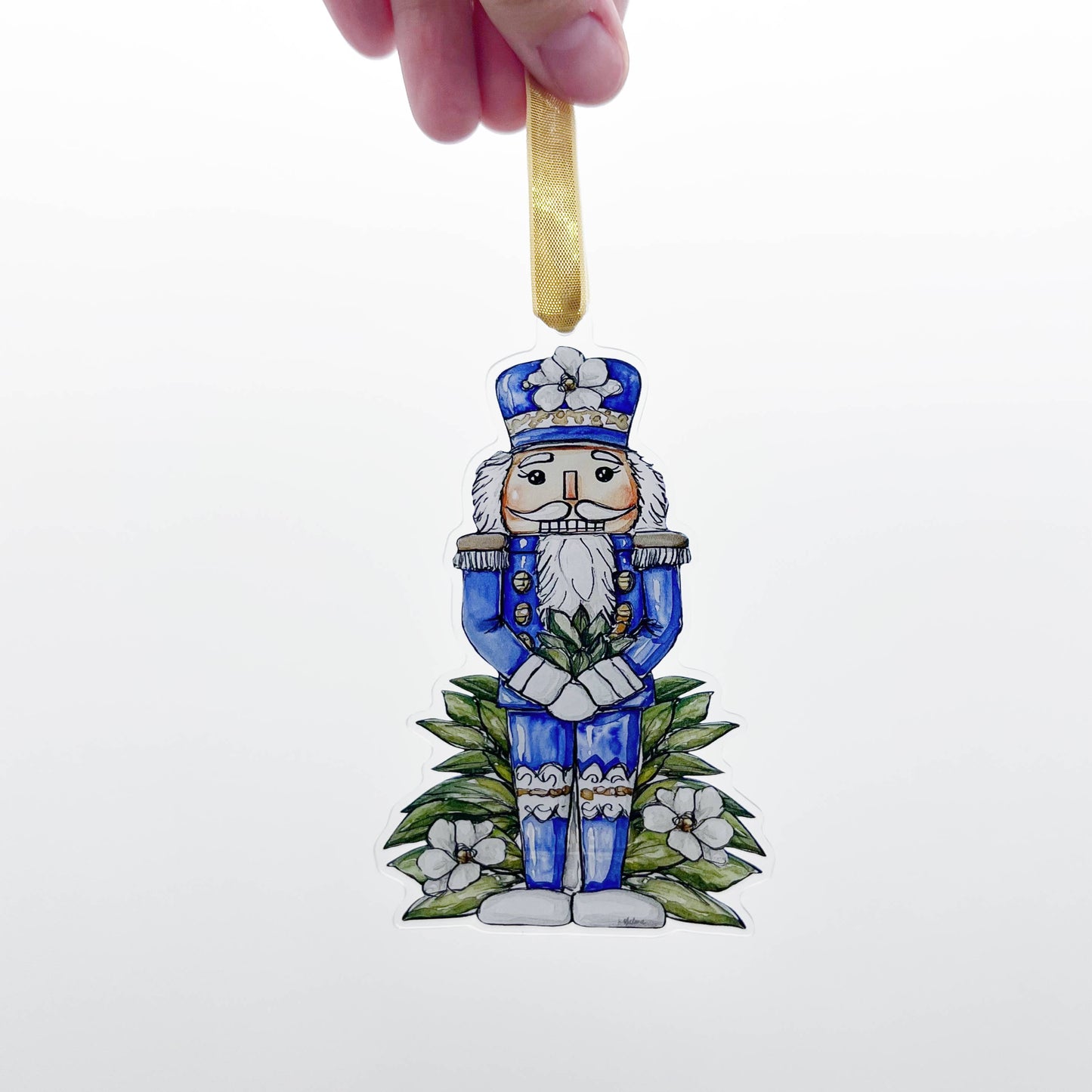 Acrylic Blue Magnolia Nutcracker Ornament