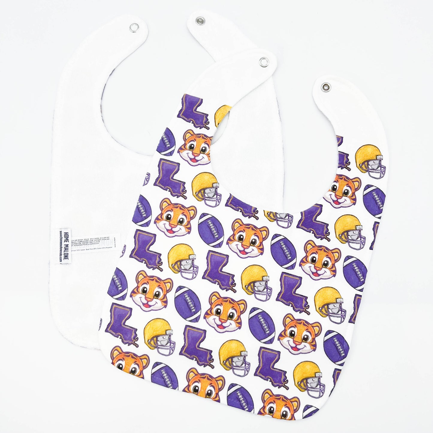 Purple + Gold Tiger Louisiana Baby Bib