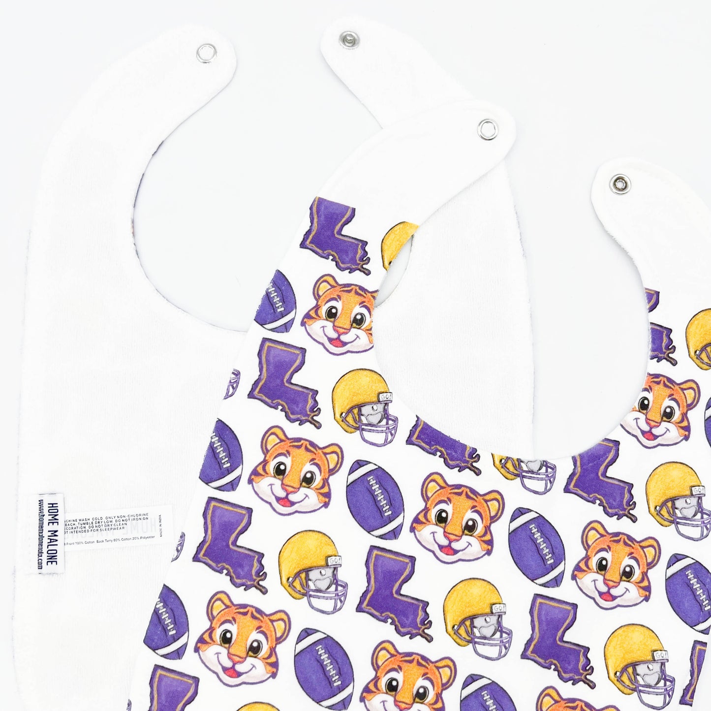 Purple + Gold Tiger Louisiana Baby Bib