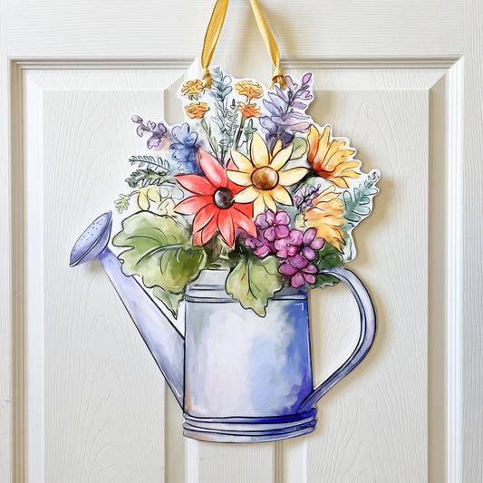 Spring Flower Watering Can Door Hanger