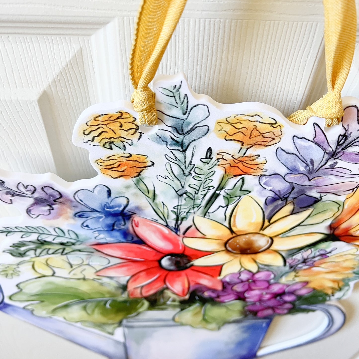 Spring Flower Watering Can Door Hanger