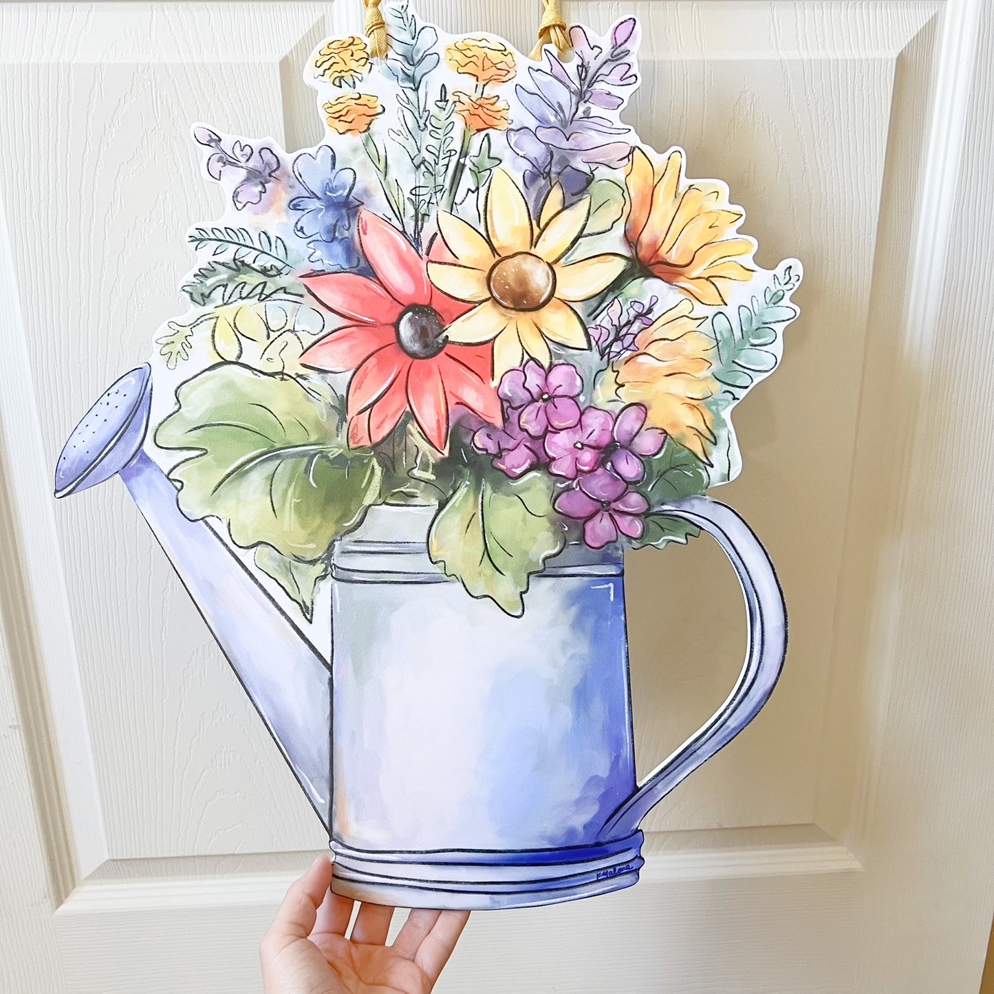 Spring Flower Watering Can Door Hanger