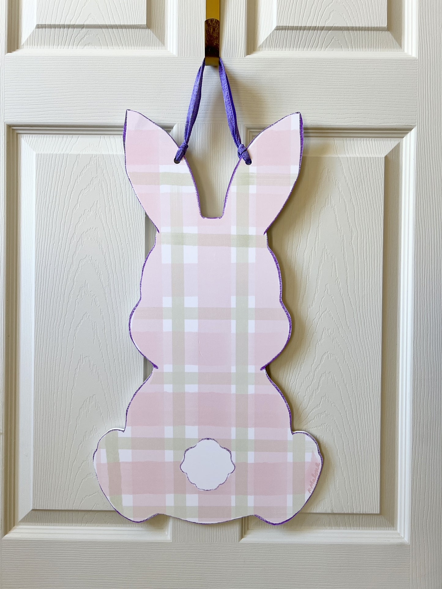 Pink Green Plaid Bunny Door Hanger