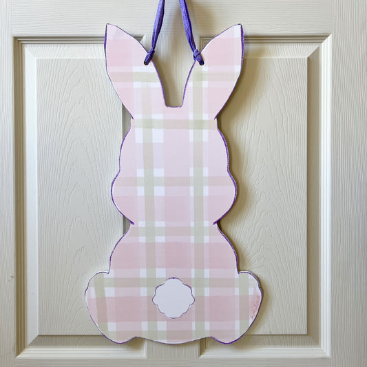 Pink Green Plaid Bunny Door Hanger