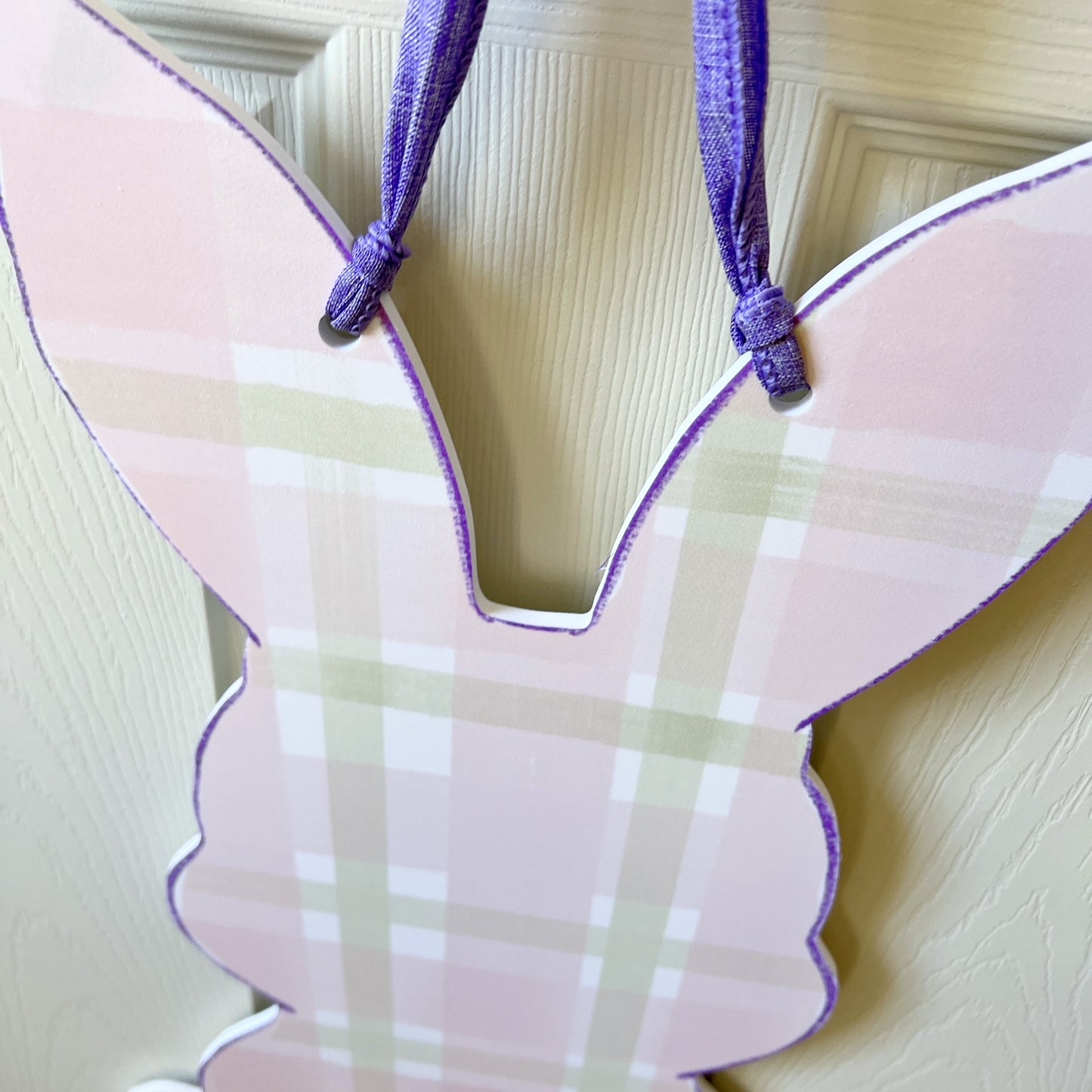 Pink Green Plaid Bunny Door Hanger