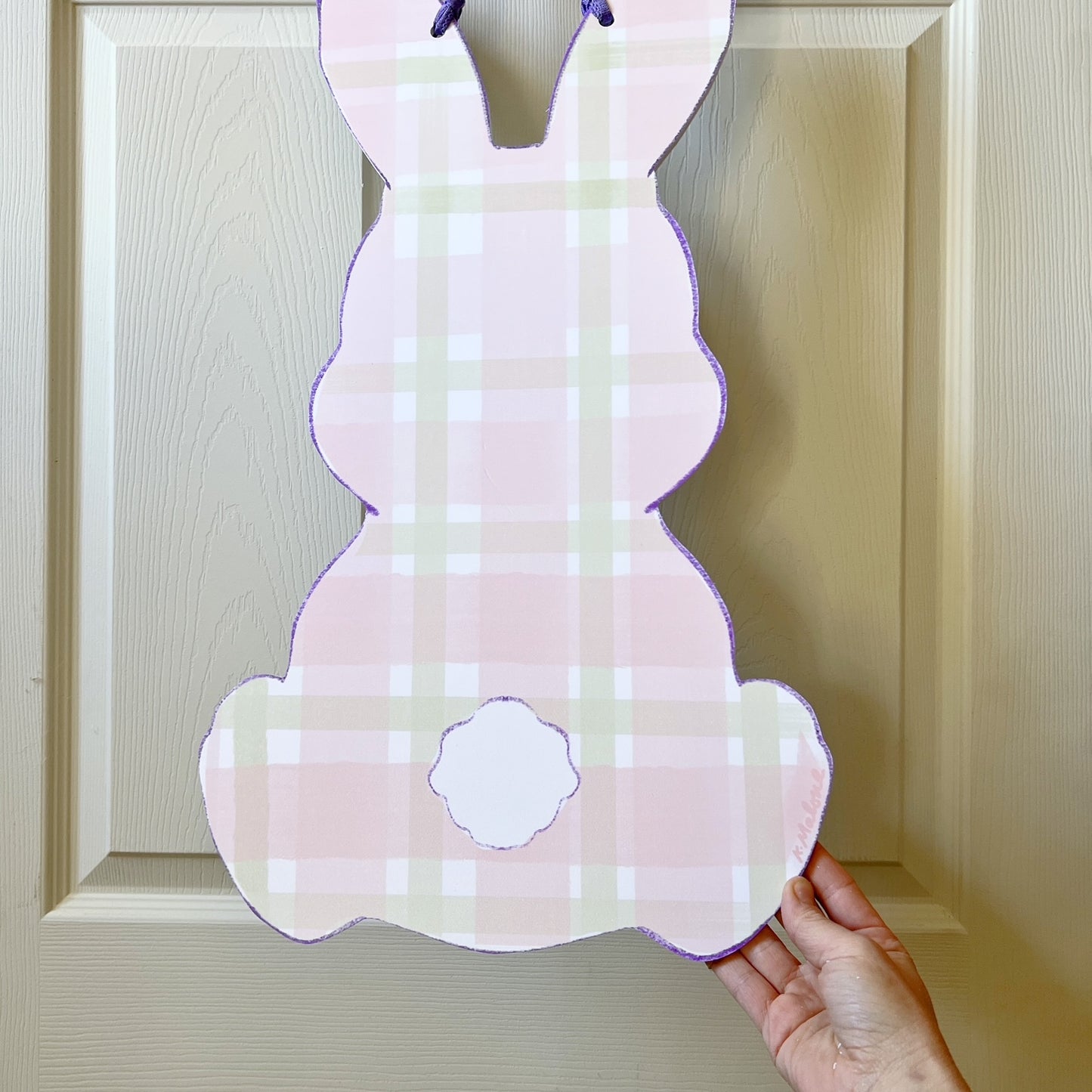 Pink Green Plaid Bunny Door Hanger