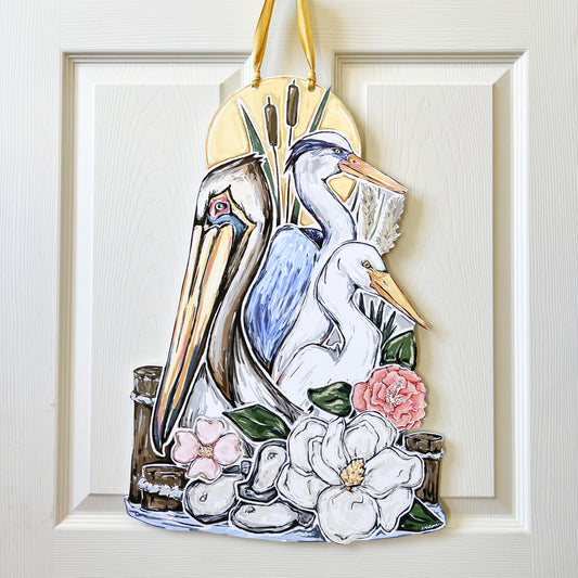 Southern Marshland Door Hanger - Bayou Wetlands Bird Decor